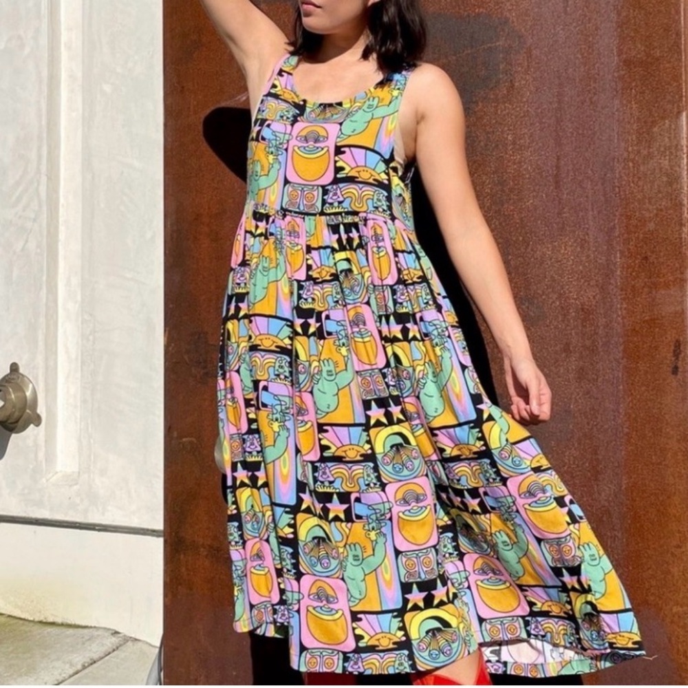 Nooworks Multicolor Graphic Tank Midi Dress - Black Base